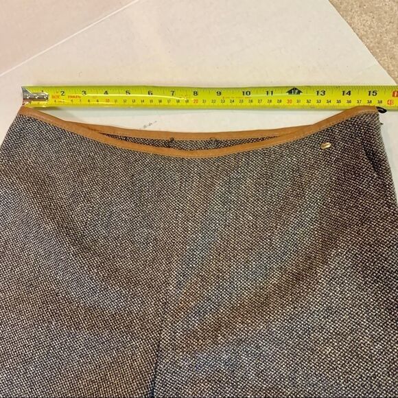 Escada Wool Tweed Leather Trim Wide Leg Pants - Picture 8 of 15
